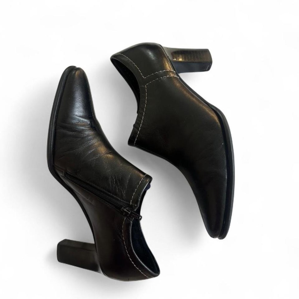 Franco Sarto Black Leather Ankle Booties Sleek Minimalist - Picture 3 of 8